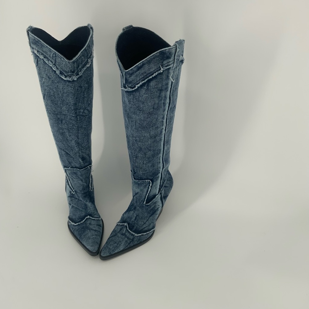 Zara Denim Cowboy Boots Size 41 - Picture 13 of 16